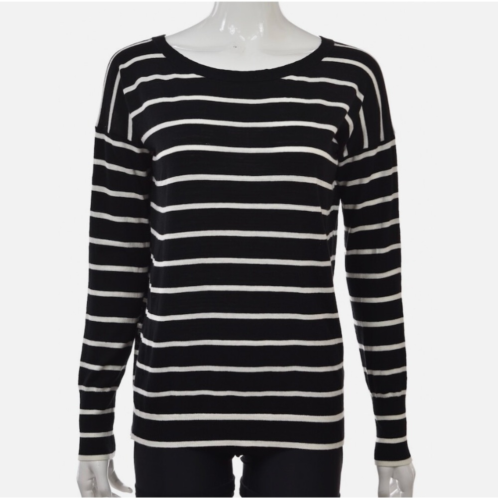 Banana Republic Scooped Neck and V-Back Black and White Striped Sweater in XS